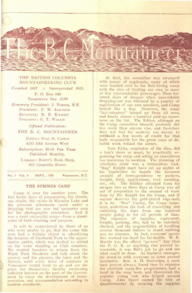 The B.C. Mountaineer 1926 September cover